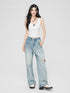 White & Blue Lace Jeans Wide-leg Pants - CHINASQUAD