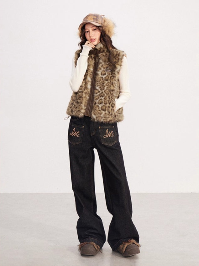 Faux-Fur Panel Vintage Sleeveless Vest