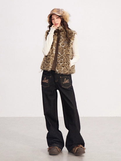 Faux-Fur Panel Vintage Sleeveless Vest