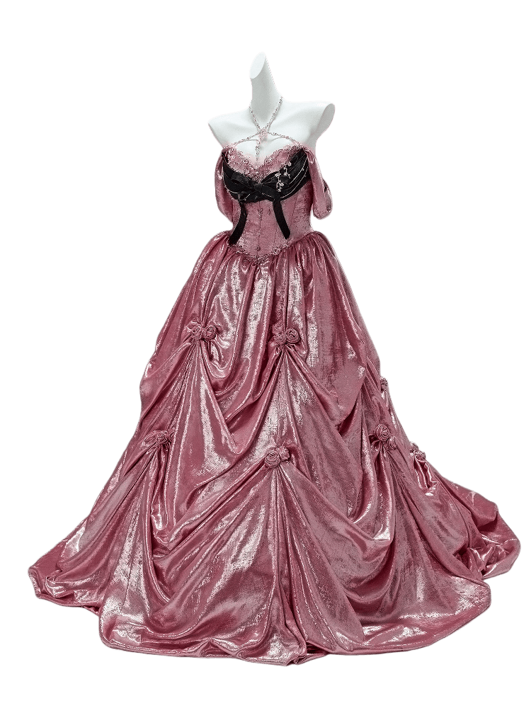 Mali Couture Satin Off-Shoulder Gown with Black Corset