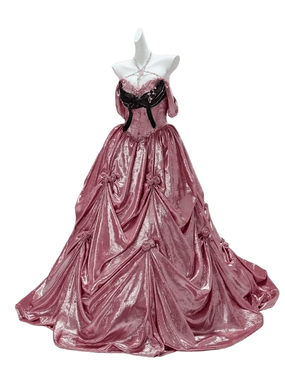 Mali Couture Satin Off-Shoulder Gown with Black Corset