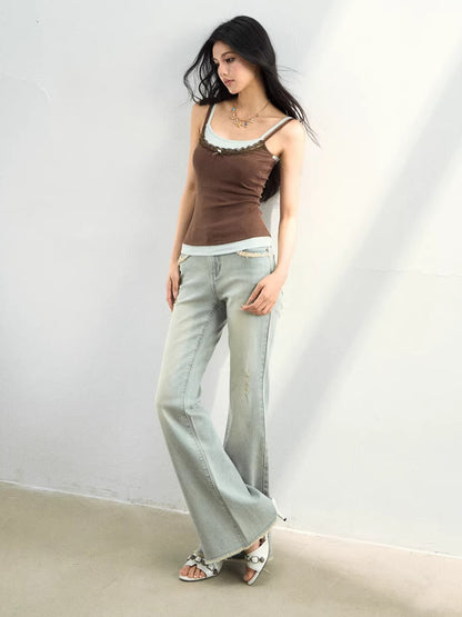 Raw-Edge Slim Flared Denim Jeans