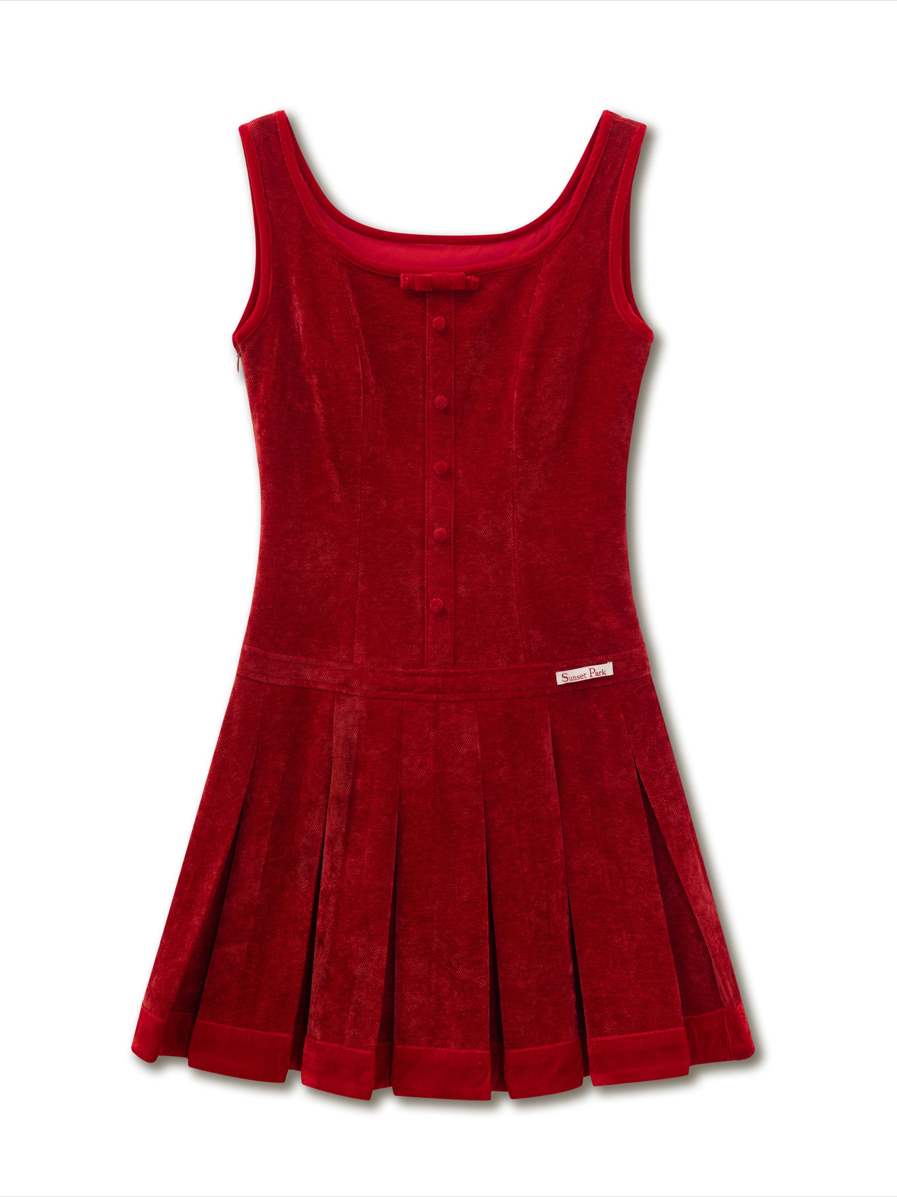 Vintage Red Velvet Pleated Dress