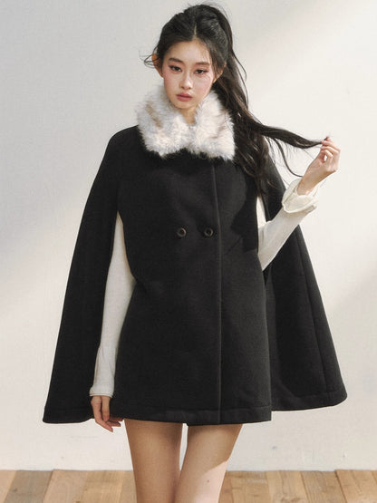 Elegant Two-Tone Wool Cape