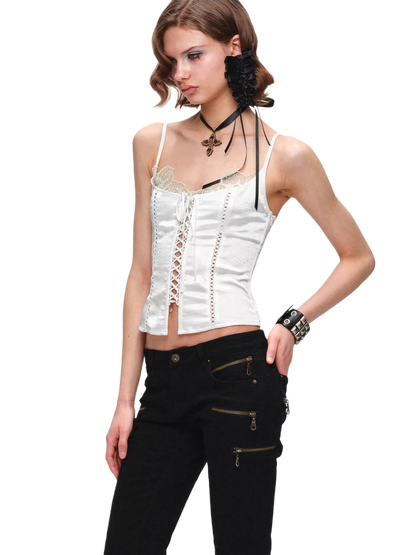Lace-Panel Faux Layered Satin Corset