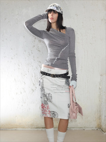 Tencel Wool Lace-Trim Pleated Fitted Crewneck