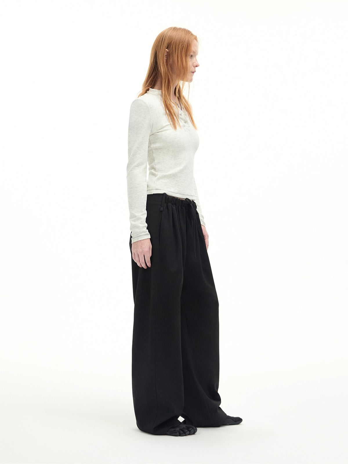 Drawstring Wool-Blend Wide-Leg Pants