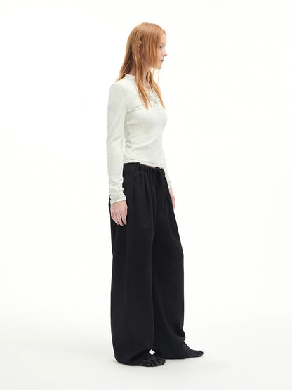 Drawstring Wool-Blend Wide-Leg Pants