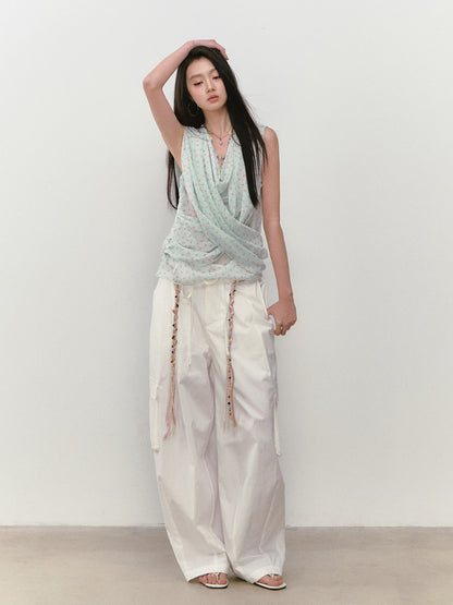 Small Floral Cowl Neck Sleeveless Vest - CHINASQUAD
