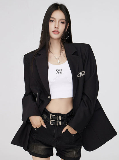 (Final Sale) Black Oversized Zipper Blazer