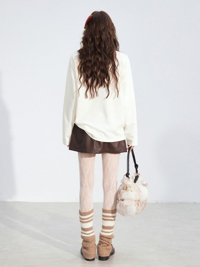 Pearl-Tie Printed Relaxed Long Sleeve T-Shirts