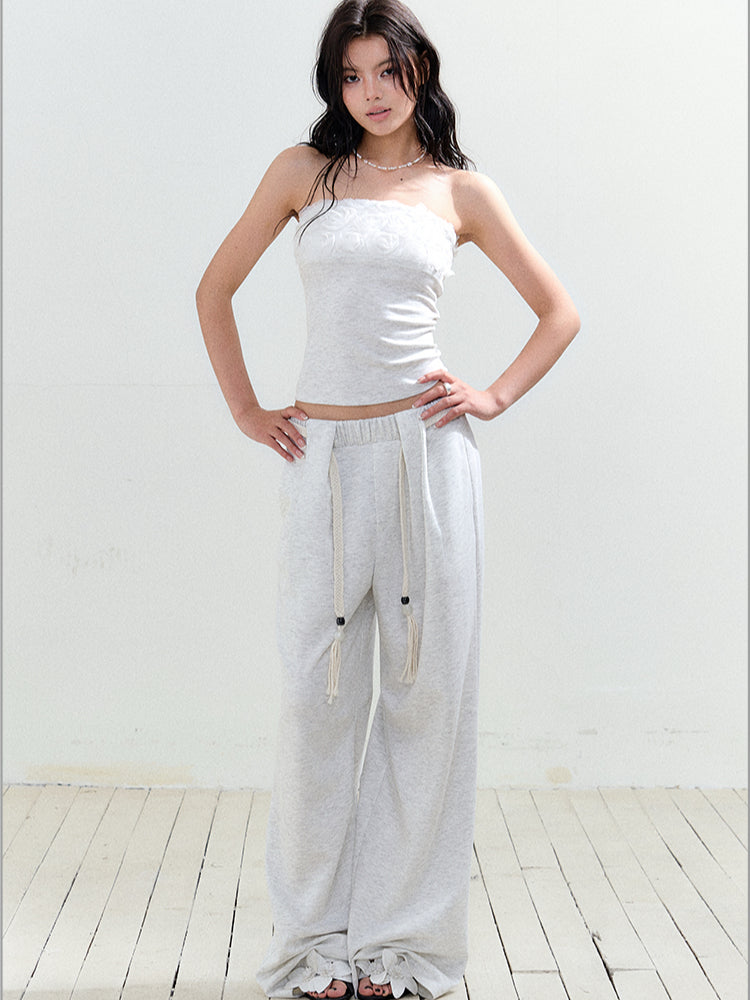 Contrast Waist Drawcord Wide-Leg Sweatpants