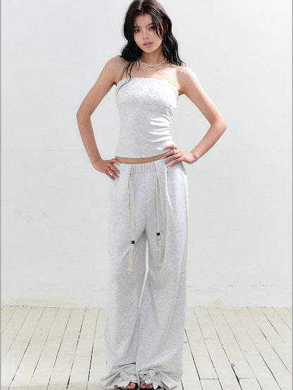 Contrast Waist Drawcord Wide-Leg Sweatpants