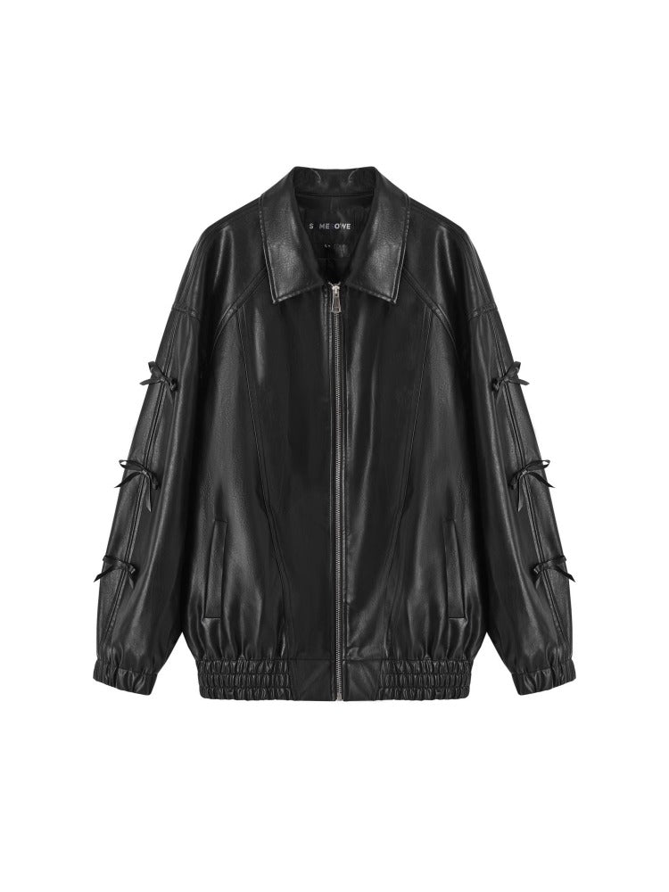 Black Butterfly Knot Leather Jacket