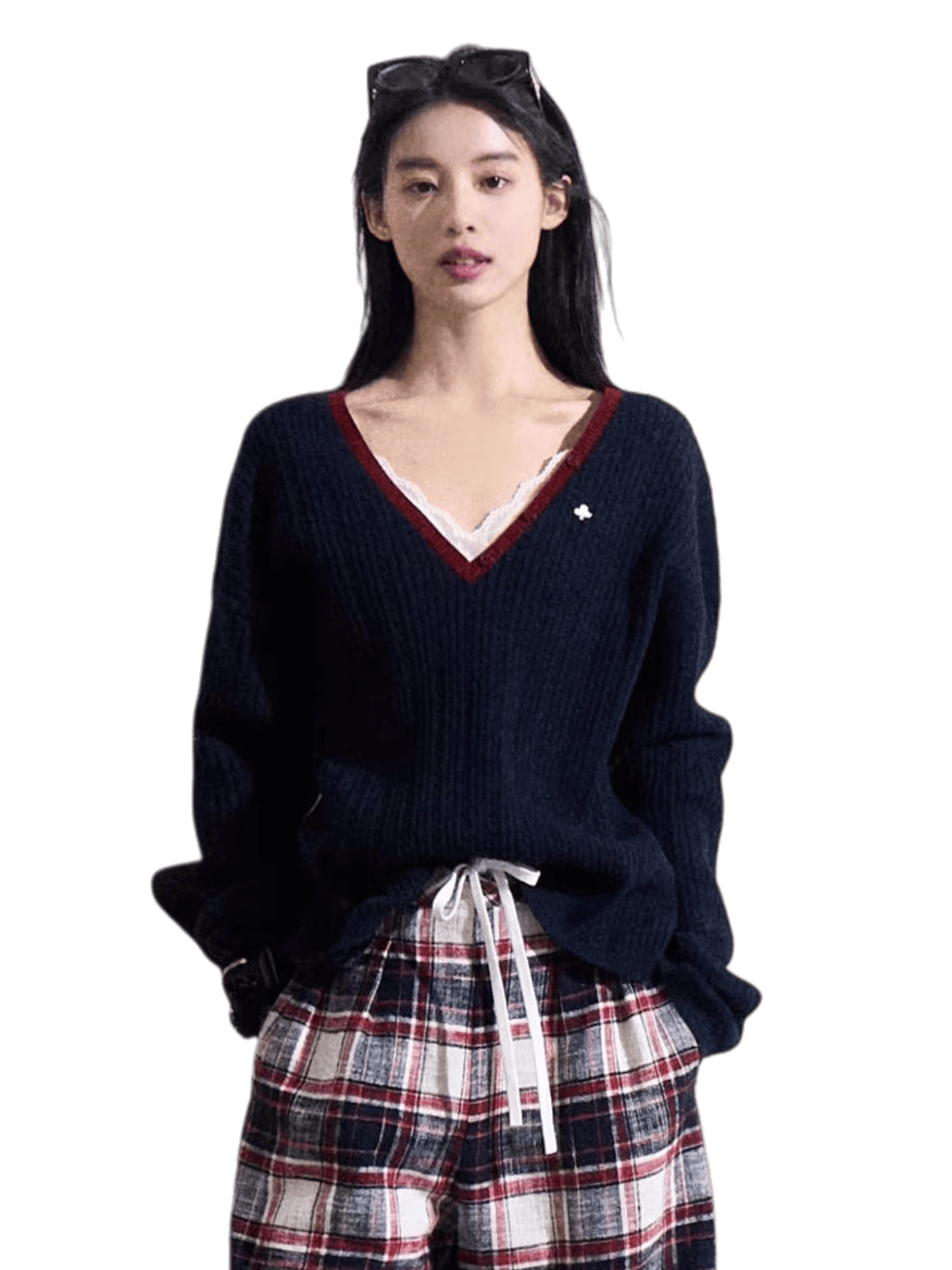 Ribbed Cable-Knit Wool-Blend V-Neck Top