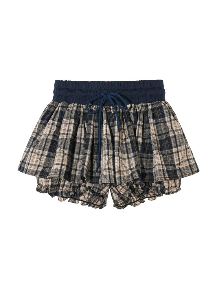 V-neck Ruffle Plaid Spliced Halter Sweatshirt
