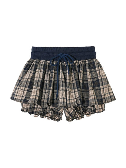 V-neck Ruffle Plaid Spliced Halter Sweatshirt