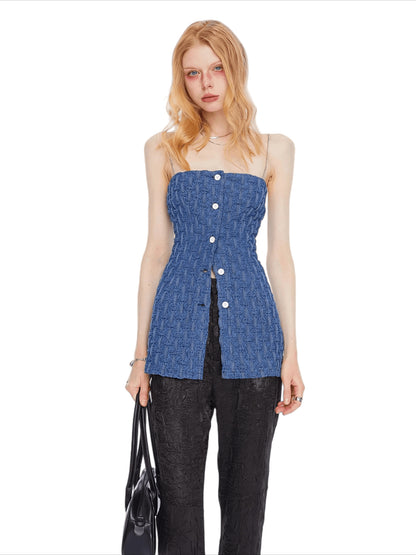 Vintage Ruched Denim Bandeau Camisole