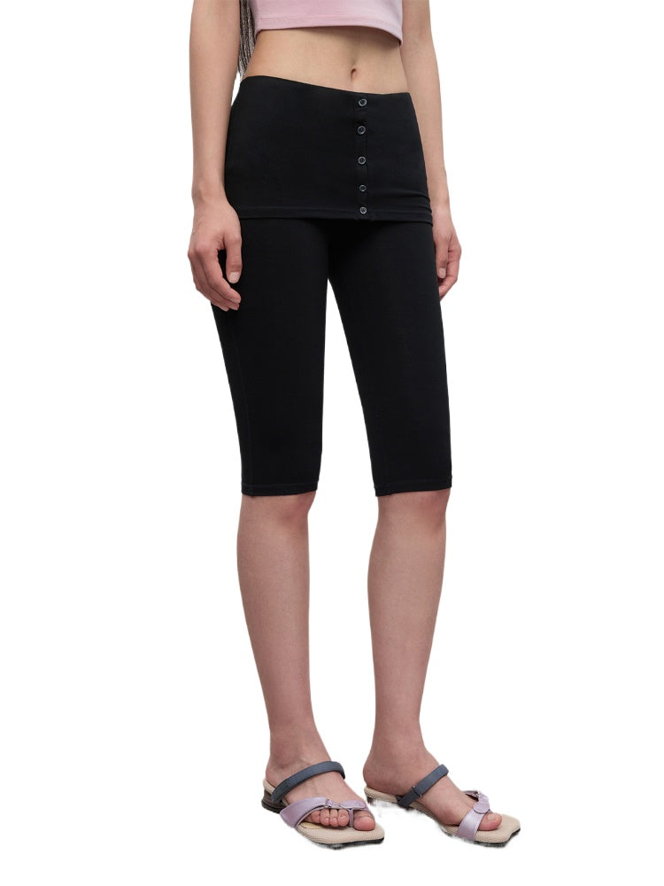 High Elastic Mid-Low Waist Five-Quarter Shorts