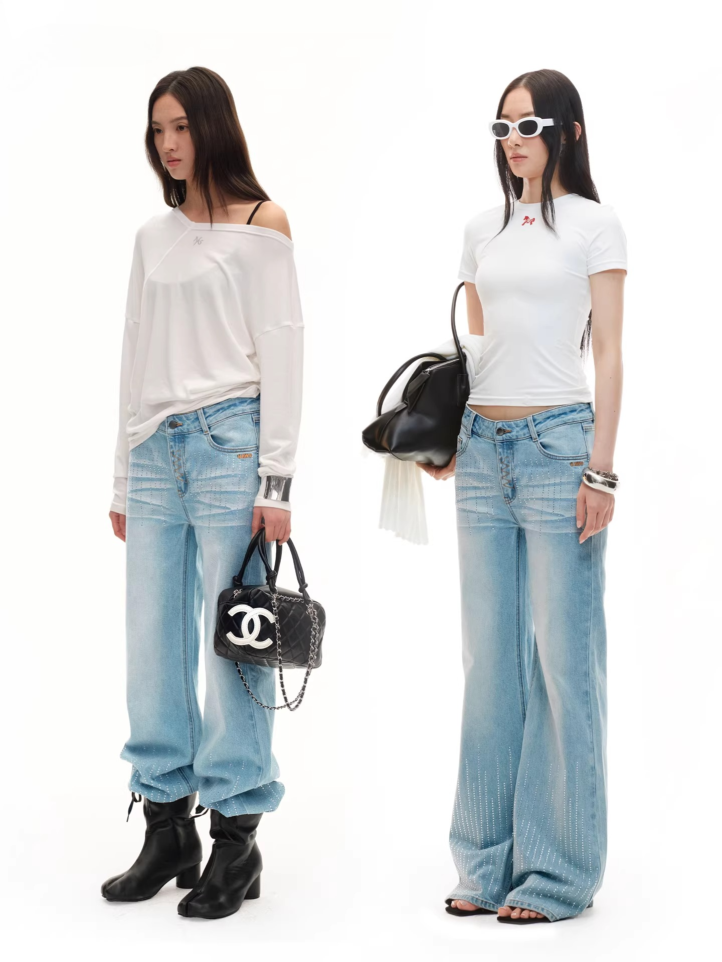 Low-Rise Straight-Leg Washed Denim Jeans