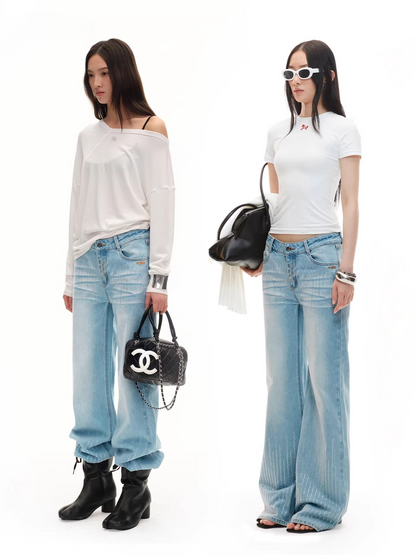 Low-Rise Straight-Leg Washed Denim Jeans