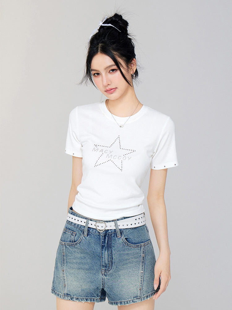 Star Rhinestone Letter Shoulder Tee