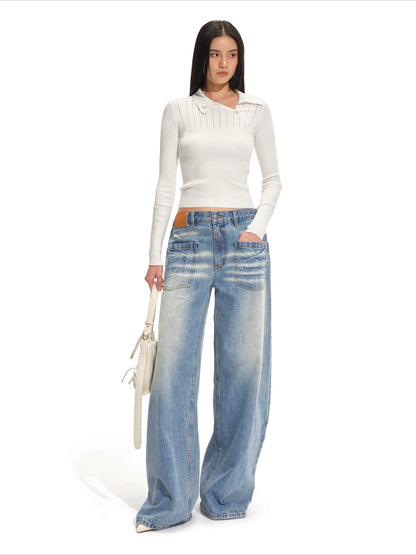 Classic Asymmetric-Collar Knit Crewneck