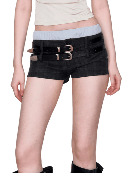 Double-Waist Checkered Tailored Shorts