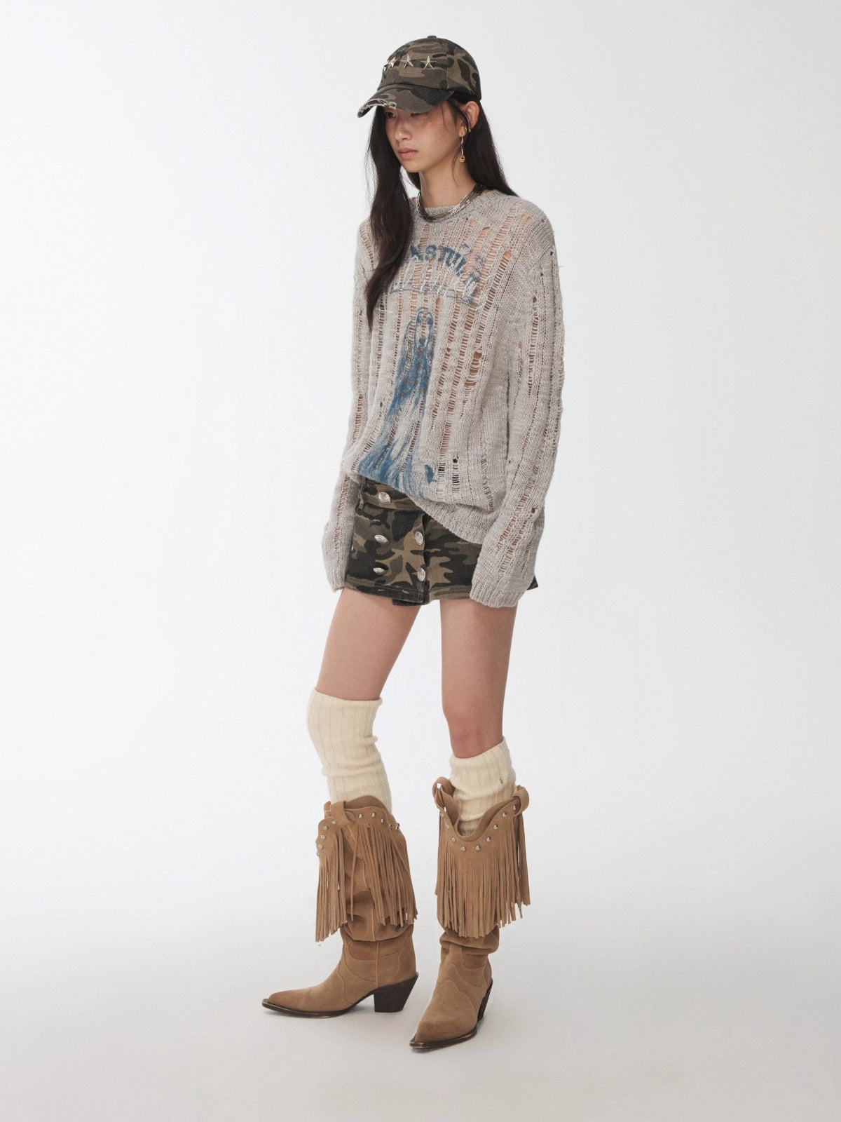 Icelandic Animal Pattern Open-Knit Sweater