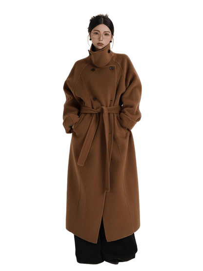 Armor-Collar Long Wool Coat