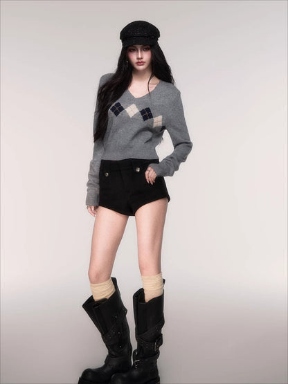 V-Neck Wool-Blend Knit Pullover