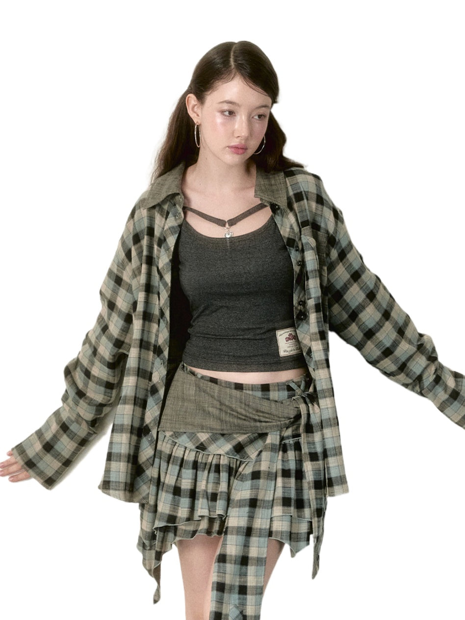 Blue &amp; Black Checkered Mini Skirt - CHINASQUAD
