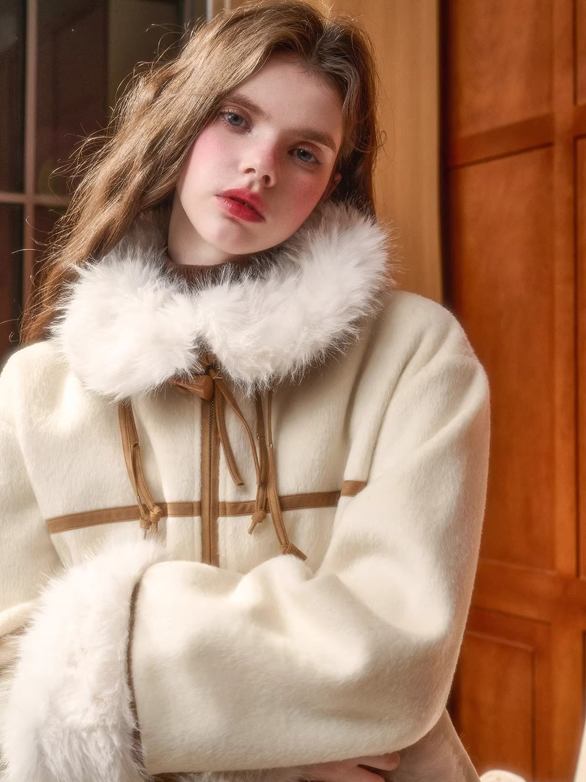 Wool-Blend Shearling-Style Oversized Jacket