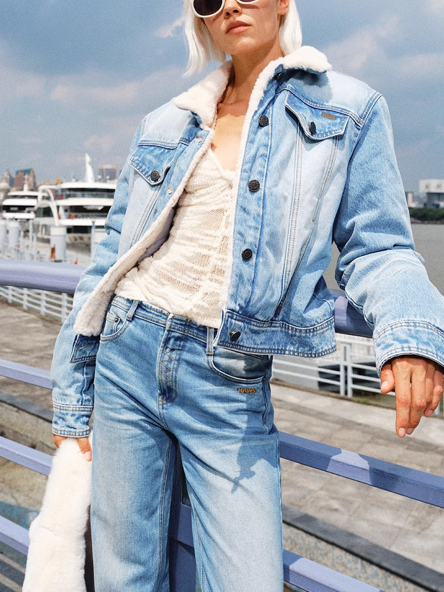 &quot;Caraval Series&quot; Washed Twill Denim Cotton-Padded Jacket