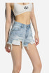 Blue Irregular Distressed Denim Shorts - CHINASQUAD