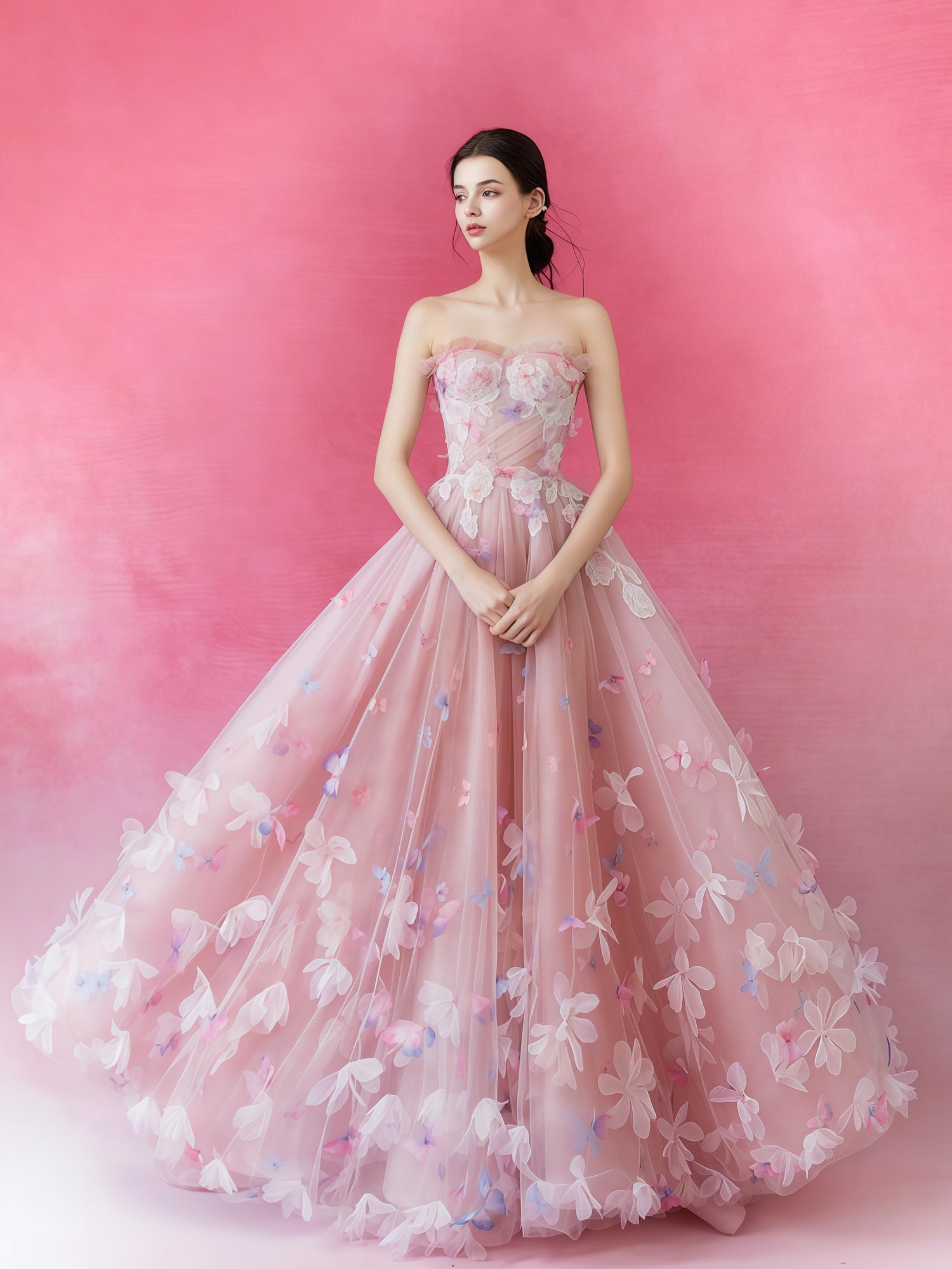 Petal Bloom Embellished Tulle Ball Gown
