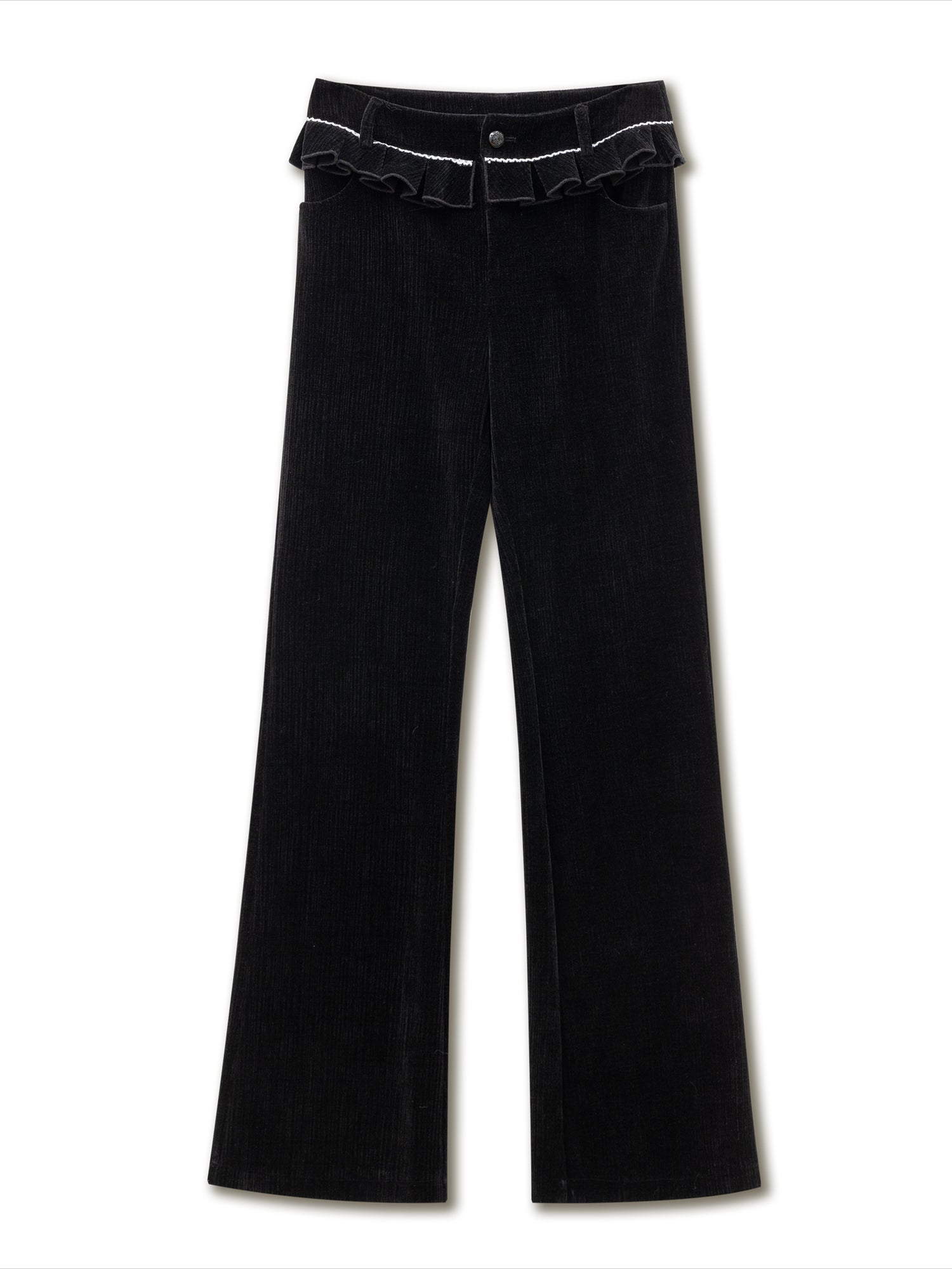 Black Fitted Chenille Flared Pants