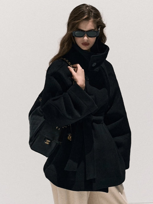Stand-Collar Pure Wool Tailored Coat