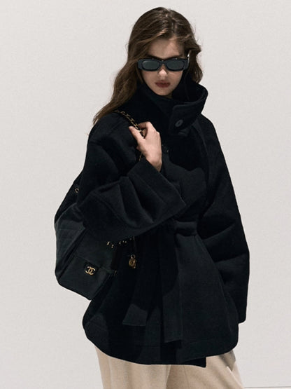 Stand-Collar Pure Wool Tailored Coat