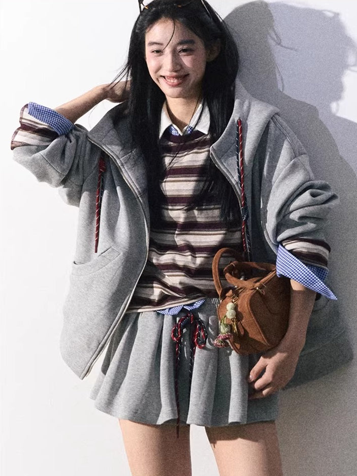Miu-Inspired Varsity Sweatshirt &amp; Skirt Set