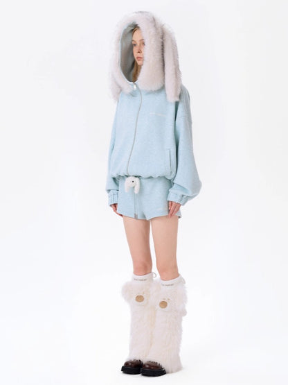 Detachable Plush Collar Hooded Jacket