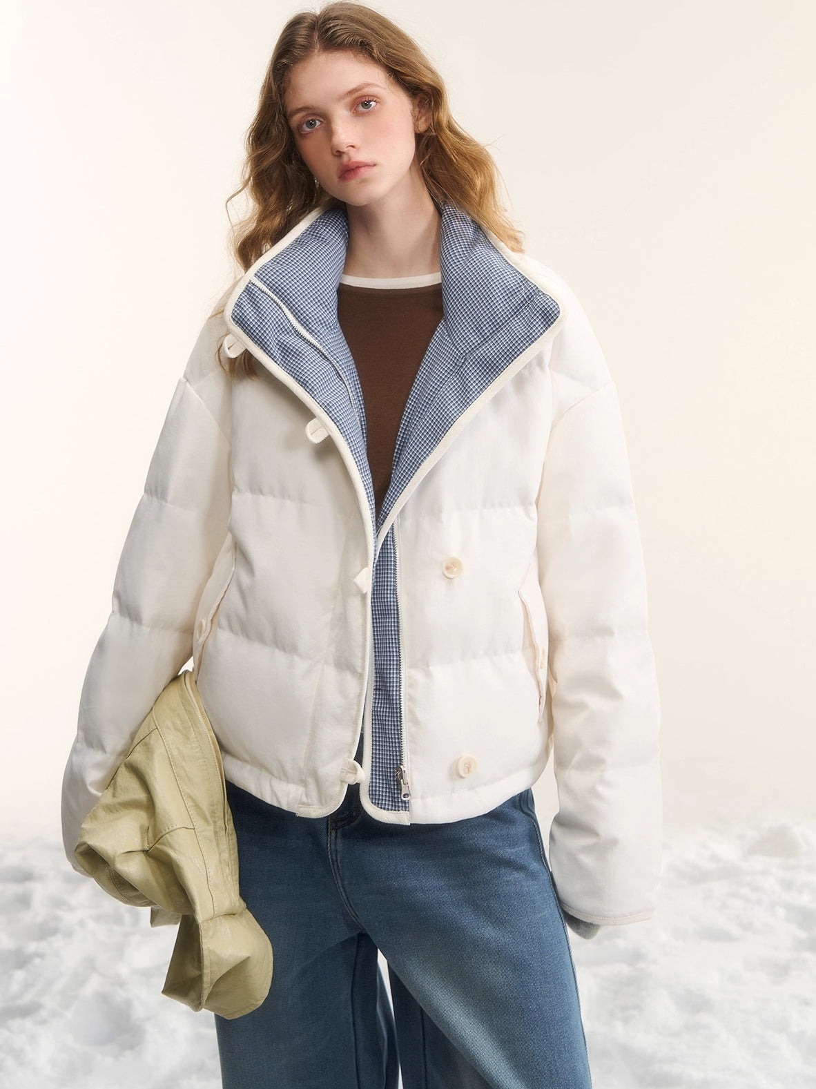 Reversible Checkered Short Down Jacket