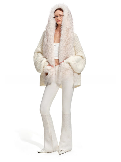 Polar Fur-Trimmed Knit Cardigan