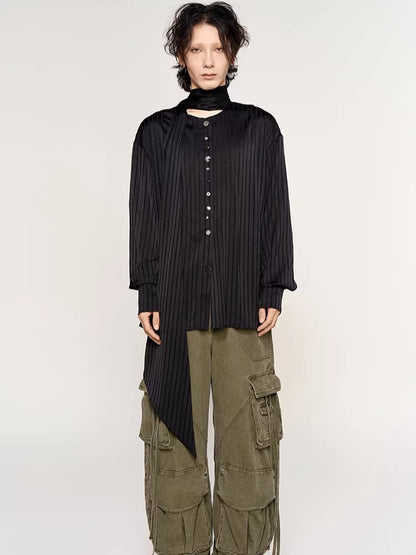 Silk-Feel Deconstructed Collar Shirt