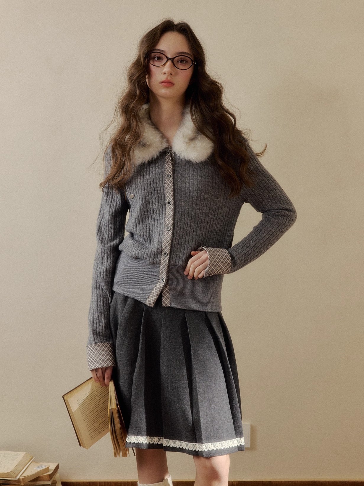 Vintage Check Contrast Knit Sweater