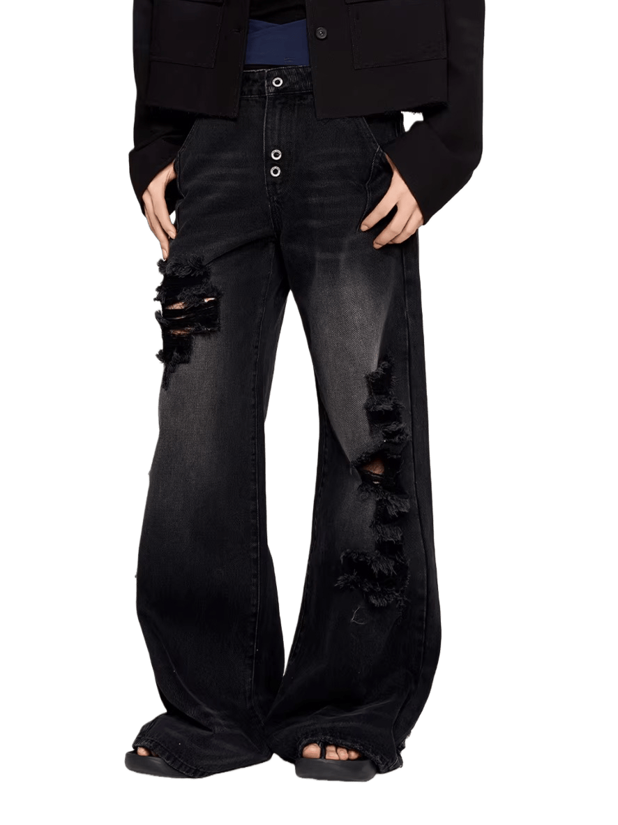 Black-Whisker Straight-Leg Denim Jeans