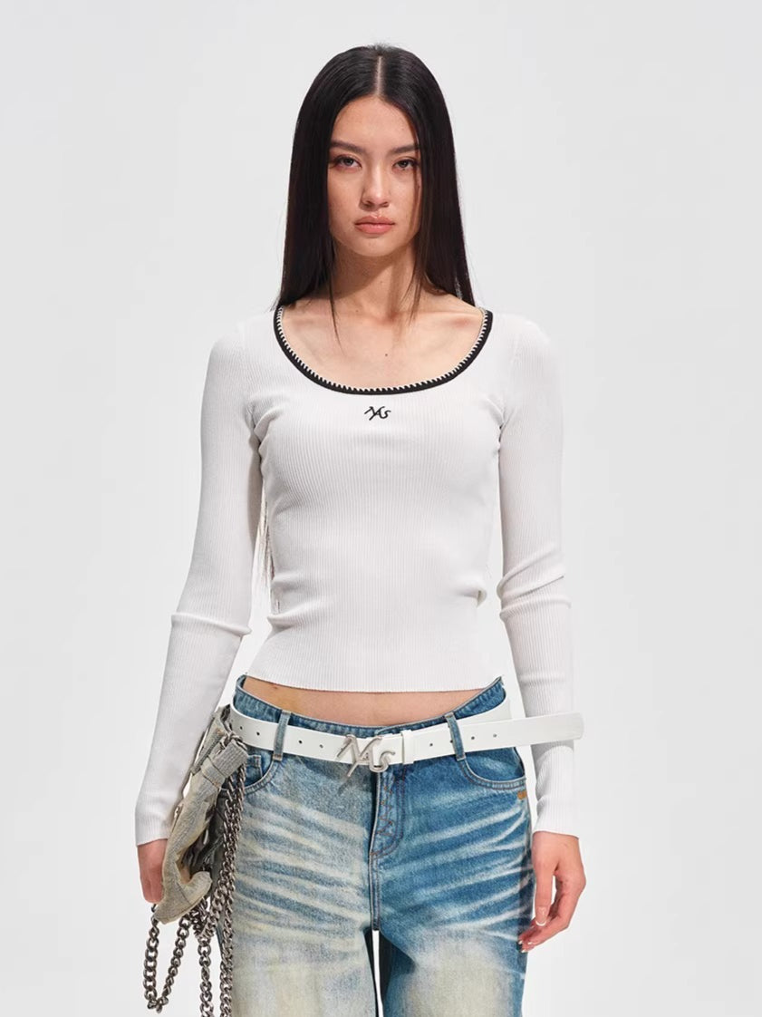 Scoop-Neck Slim-Fit Stretch Knit Top