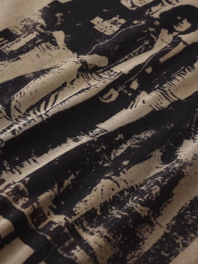 Washed Portrait Print Long Sleeve T-Shirt