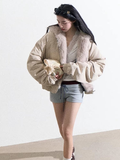 Faux Fur–Trimmed Aviator Parka Jacket