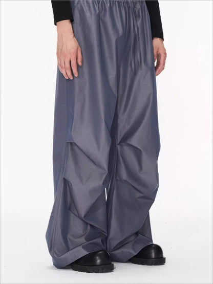 3D Pleated Wide-Leg Draped Trousers